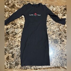 Bershka body molding long sleeve black short dress